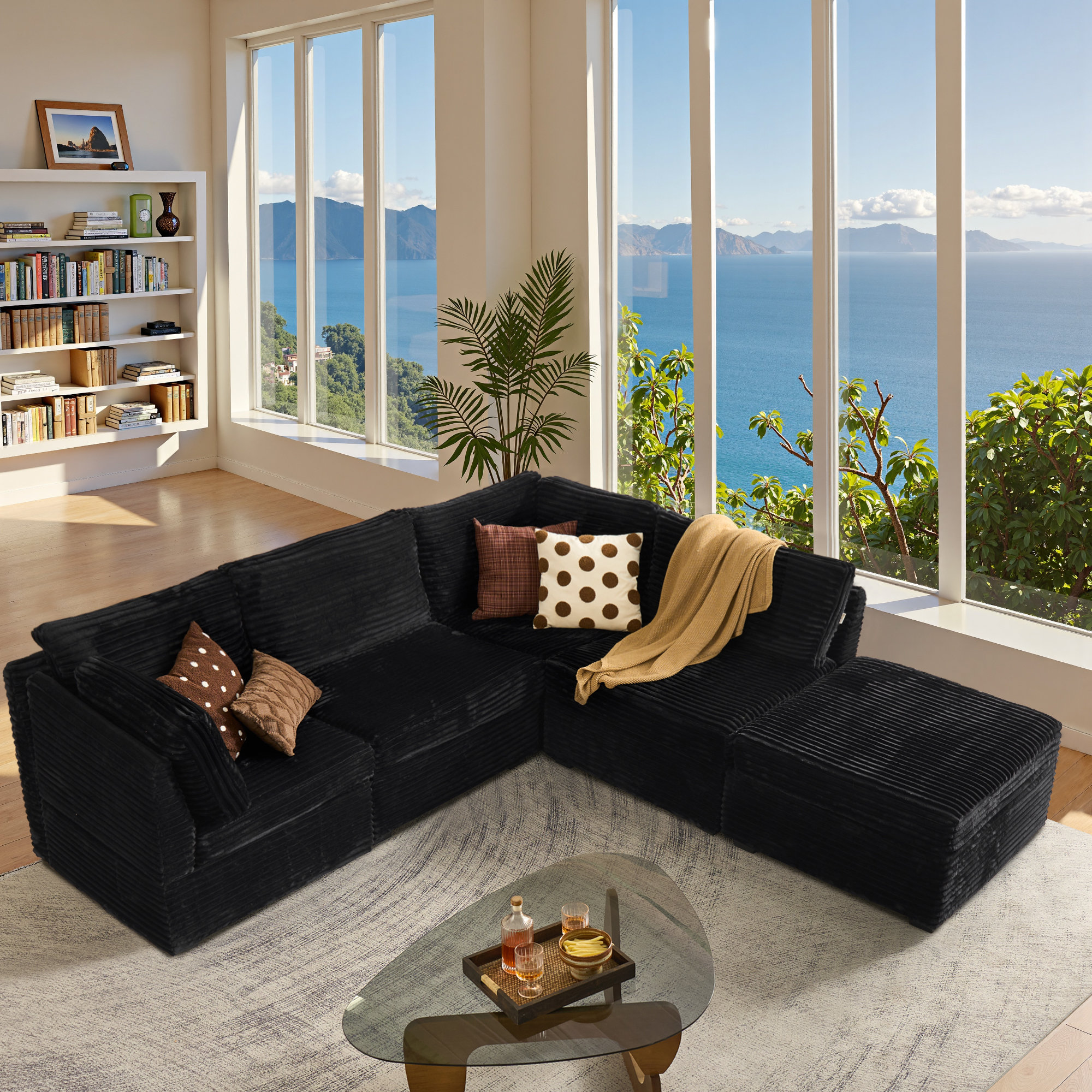 Mercer41 Seren 127.5'' Modular Sectional Sofa with Ottoman – Cloud